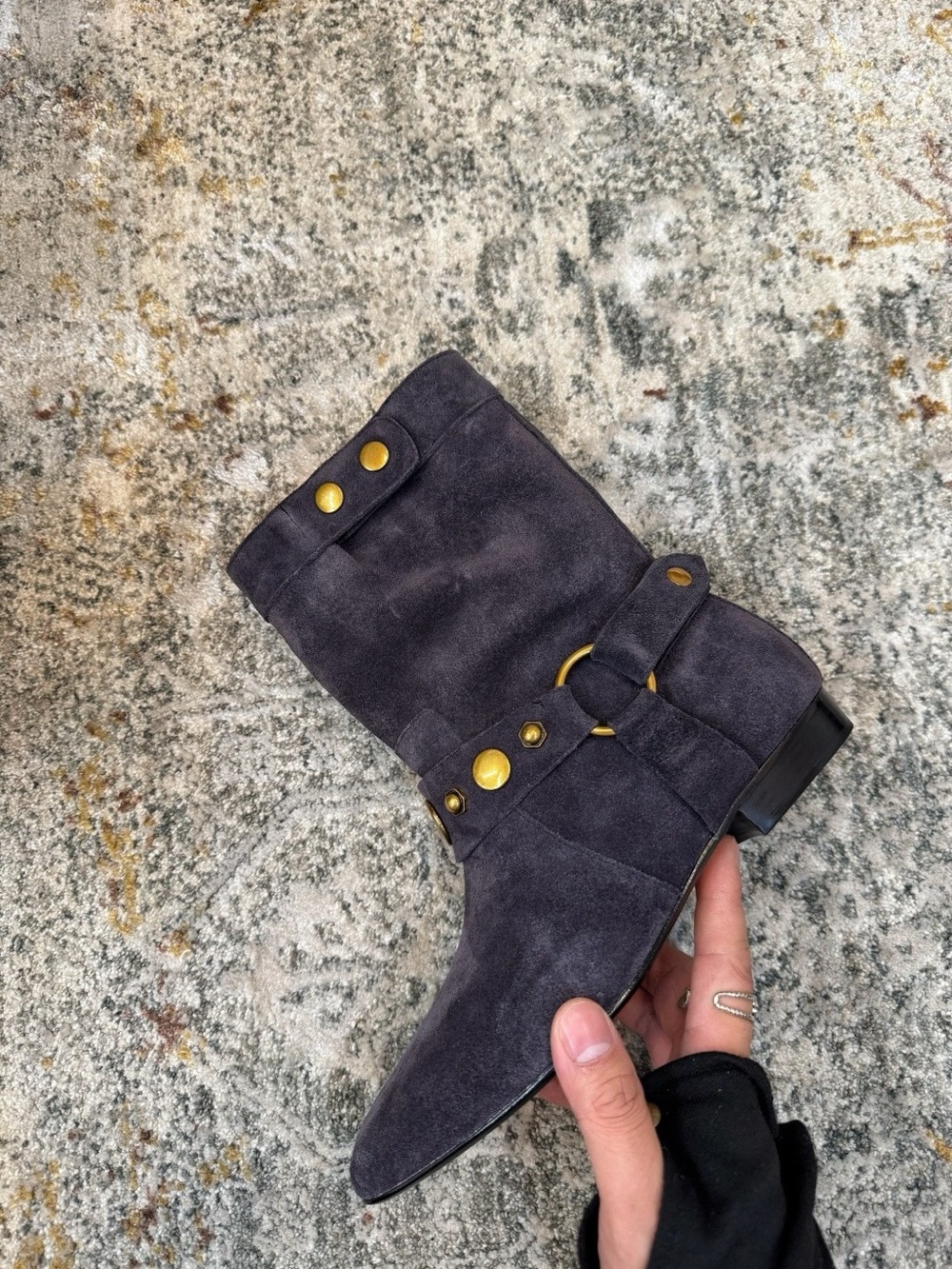 Isabel Marant Navy Suede Studded Harness Ankle Boots - Picture 4 of 8